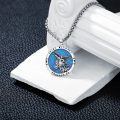 wholesale 925 Sterling Silver Saint Michael Archangel Blue Opal Round Pendant Necklace-0-3