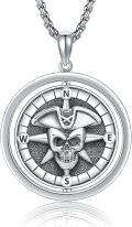 wholesale 925 Sterling Silver Pirate Skull & Compass Pendant Necklace for Men Women s-0-0