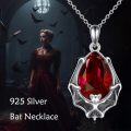 wholesale 925 Sterling Silver Red Garnet Gothic Bat Pendant Necklace Dark Punk Vampire s for Women-0-5