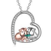 wholesale 925 Sterling Silver Hamster Heart Pendant Necklace Cubic Zirconia Two Tone Rose Gold-E-Guinea Pigs