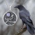 wholesale Silver Synthetic Stone Raven Pendant Crow Round Necklace Gift for Women-0-40