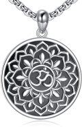 wholesale 925 Sterling Silver Black Onyx Lotus OM Triquetra Round Pendant Necklace-0-0
