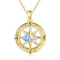 wholesale 925 Sterling Silver Compass Pendant with Birthstones for Women-03-04-Mar-Apr