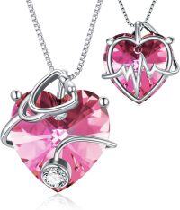 wholesale 925 Sterling Silver Birthstone Stethoscope Necklace for Nurse Doctor Med Student-925 Silver#10-October-Pink Tourmaline