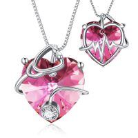wholesale 925 Sterling Silver Heart Pendant Necklace Wholesale With Red Crystal-925 Silver#10-October-Pink Tourmaline