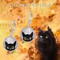 wholesale 925 Sterling Silver Black Cat Face with White Stone Leverback Earring Gift for Her-0-2