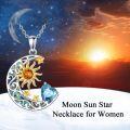 wholesale Sterling Silver Simulated Birthstone Sun Moon Star Pendant Necklace-0-5