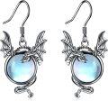 wholesale 925 Sterling Silver Moonstone Dragon Drop Earrings Gothic Antique Style Jewelry for Women Girls Gift 4cm Long-0-0