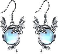 wholesale 925 Sterling Silver Moonstone Dragon Drop Earrings Gothic Antique Style Jewelry for Women Girls Gift 4cm Long-Dragon moonstone earrings