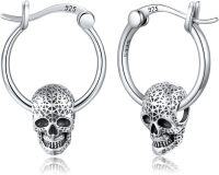 wholesale 925 Sterling Silver Gothic Skull Hoop Earrings for Women and Moms-Skull Hoop