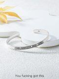 wholesale Sterling Silver Poiuy Inspirational Strength Mantra Cuff Bracelet Set-0-22