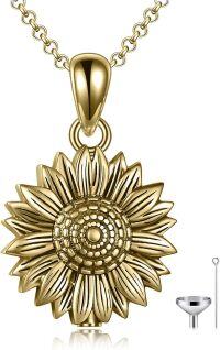 wholesale 925 Sterling Silver Gold Plated Sunflower Keepsake Pendant with Funnel and Fill Tool - 26 Chain Included-Sunflower Gold
