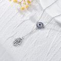 wholesale 925 Sterling Silver Evil Eye Hamsa Hand Lariat Necklace with Blue and White CZ Stones Protection Amulet  for Women-0-3