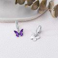 wholesale 925 Sterling Silver Purple Enamel Butterfly Drop Huggie Hoop Earrings for Women - 6 Designs-0-3