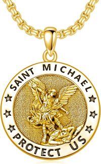 wholesale Gold Plated 925 Sterling Silver St Michael's Archangel Protect Us Medal Pendant Necklace s for Men & Women-A-St Michael Necklace A(GOLD)