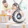 wholesale Sterling Silver Emerald Red Purple Black Rainbow Topaz Green Aquamarine Blue Moss Agate Celtic Moon Teardrop Necklace-0-27
