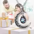 wholesale 925 Sterling Silver Crescent Moon with Amethyst Pendant Necklaces for Women s 45cm Chain Length-0-27