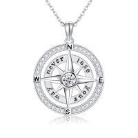 wholesale 925 Sterling Silver Cubic Zirconia Compass Necklace Never Lose Your Way Graduation Gift for Women-Compass