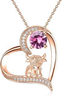 wholesale Sterling Silver Highland Cow Birthstone Necklace Jewelry Gifts for Women Girls-2-10--2-10-