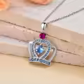 TOUPOP Sterling Silver Crystal Crown Necklace for Women-0-4