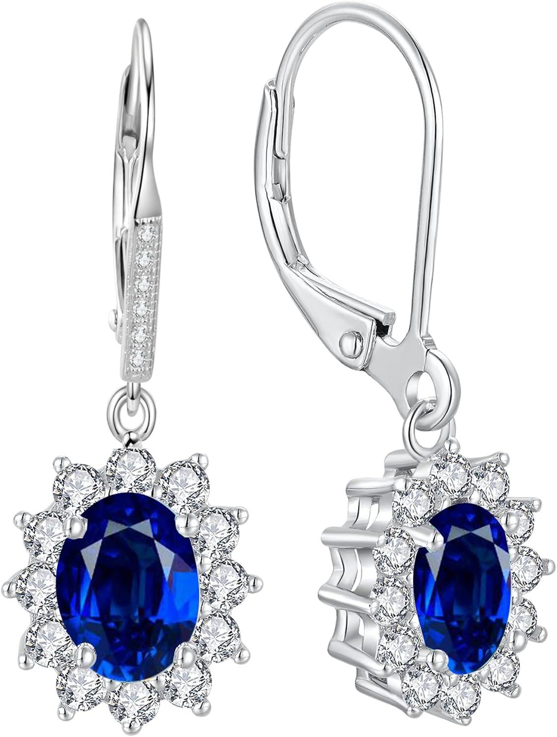 wholesale 925 Sterling Silver Oval Cut Birthstone Dangle Leverback Earrings for Women Mom-September-Sapphire Earrings