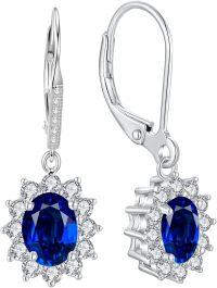 wholesale Sterling Silver Oval Cut Birthstone Dangle Leverback Earrings for Women Mom-September-Sapphire Earrings