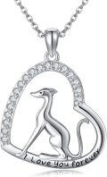 wholesale 925 Sterling Silver Greyhound in Heart Pendant Necklace with Cubic Zirconia and Engraved Message I Love You Forever-0-0