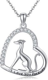 wholesale 925 Sterling Silver Greyhound in Heart Pendant Necklace with Cubic Zirconia and Engraved Message I Love You Forever-Greyhound Necklace