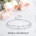 wholesale 925 Sterling Silver Flower Beaded Chain Bracelet with CZ Stones and Toggle Clasp for Women Girls  47cm Length-0-5