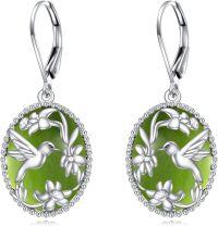 wholesale Sterling Silver Gold Plated Black Onyx Hummingbird Flower Dangle Leverback Earrings-Peridot Hummingbird Earrings