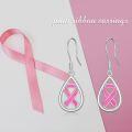 wholesale 925 Sterling Silver Teardrop Pink Ribbon Breast Cancer Awareness Drop Earrings-0-4