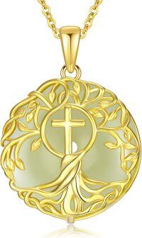 wholesale 14K Gold Plated Sterling Silver Jade Celtic Tree of Life Necklace-Cross