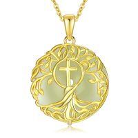 wholesale 925 Sterling Silver Tree Of Life Pendant Necklace Wholesale With Green Gemstone-Cross