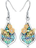 wholesale 925 Sterling Silver Abalone Shell Honeycomb Bee Drop Earrings-0-0