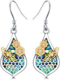 wholesale 925 Sterling Silver Abalone Shell Honeycomb Bee Drop Earrings-Bee