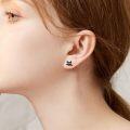wholesale Black 925 Sterling Silver 3D Cat Stud Earrings with Blue Eyes - Adorable Halloween & Christmas Gifts for Teens and Women-0-2