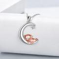 wholesale 925 Sterling Silver Crescent Moon with Rose Gold Pig Pendant Necklace for Women-0-2