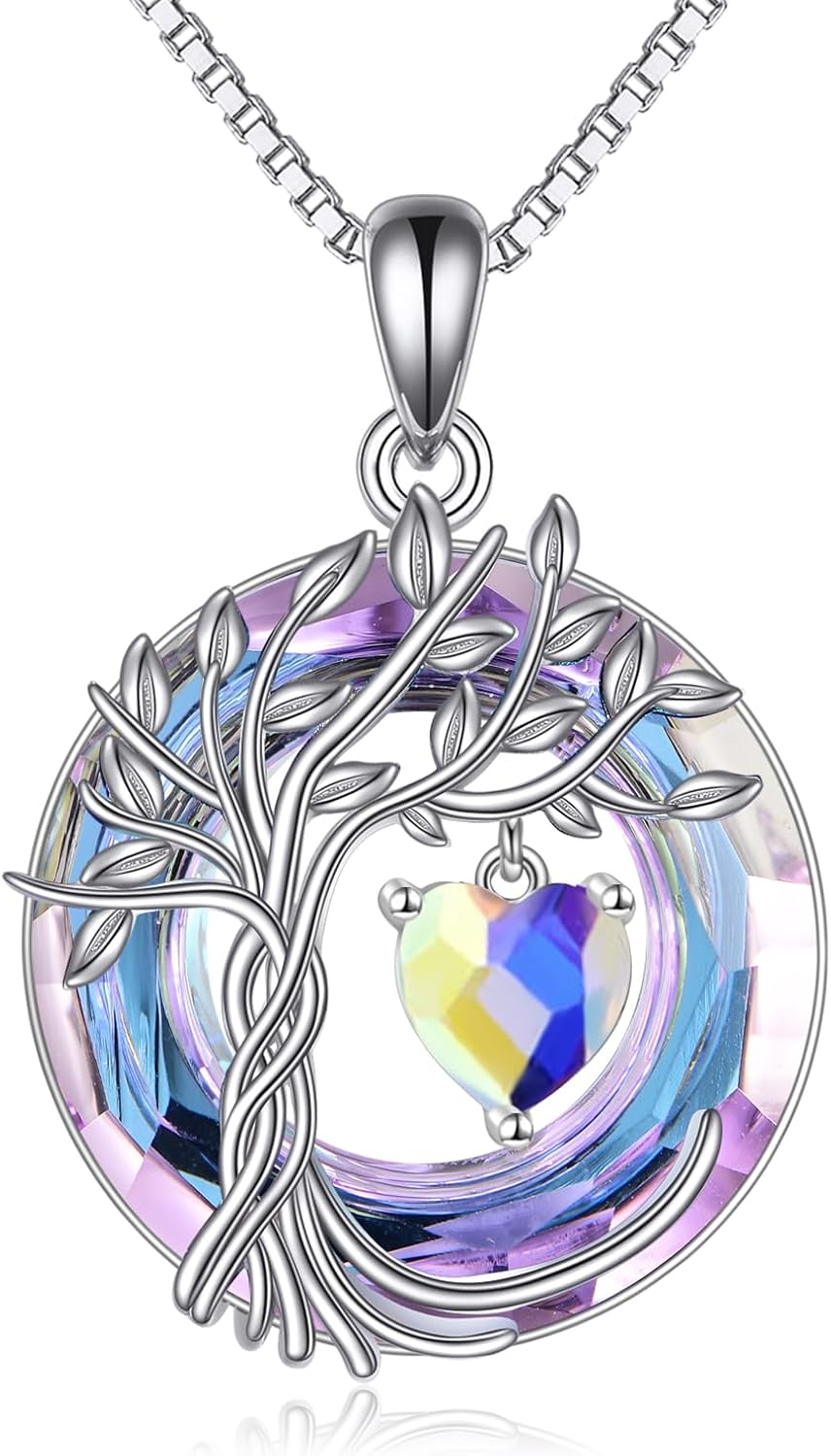 Sterling Silver Crystal Tree of Life Necklace for Women-04-Apri-Aurora Borealis