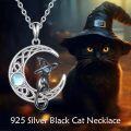 wholesale 925 Sterling Silver Cat Witch Hat Moon Phase Pendant Necklace for Women and Girls-0-1