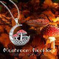 wholesale 925 Sterling Silver Mushroom Pendant with Red Cap and Flowers on Crescent Moon Chain for Women Girls  48cm Length-0-5