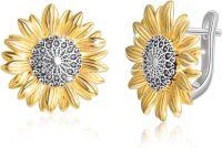 wholesale 925 Sterling Silver Gold/Silver Plated Sunflower Hoop Earrings Gifts for Women Wife Daughter Valentine's Day Birthday-Gold