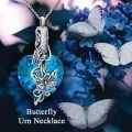 wholesale 925 Sterling Silver Heart Shaped Blue Crystal Butterfly & Hummingbird Cremation Jewelry Keepsake Urn Necklace with Funnel and Fill Tool-0-3