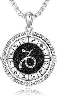 wholesale 925 Sterling Silver Black Sandstone Zodiac Sign Pendant Necklace for Women Girls Astrology s (Capricorn)-Capricorn