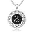 wholesale 925 Sterling Silver Zodiac Sign Pendant Necklace Wholesale With Black Enamel And Crystal Accents-0-0