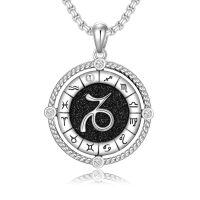 wholesale 925 Sterling Silver Zodiac Sign Pendant Necklace Wholesale With Black Enamel And Crystal Accents-Capricorn