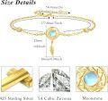 wholesale Gold 925 Sterling Silver Feather Charm Moonstone Adjustable Bracelet 9-8 in -0-4