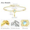 wholesale 925 Sterling Silver Moonstone Feather Charm Bracelet With Zircon Accents-0-4