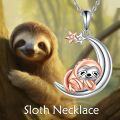 wholesale 925 Sterling Silver Sloth on Crescent Moon Pendant Necklace with Stars and Stones for Women-0-4