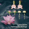 wholesale 925 Sterling Silver Pink Enamel Lotus Flower Drop Earring Set for Women (Set of 6 Pcs.)-0-1