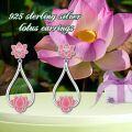 wholesale 925 Sterling Silver Pink Lotus Flower Dangle Drop Stud Earrings s for Women Girls-0-3
